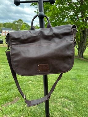 Bosca Dark Brown Leather Messenger Bag with Adjustable Strap